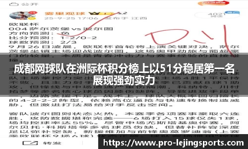 成都网球队在洲际杯积分榜上以51分稳居第一名展现强劲实力